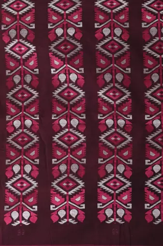 Elegant maroon cotton saree with geometric floral borders