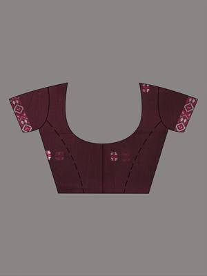 Elegant maroon cotton saree with geometric floral borders 5