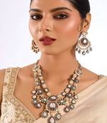Gold plated multicolor stone layered necklace set