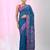 Elegant sapphire blue cotton saree with geometric floral borders