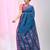 Elegant sapphire blue cotton saree with geometric floral borders