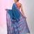 Elegant sapphire blue cotton saree with geometric floral borders