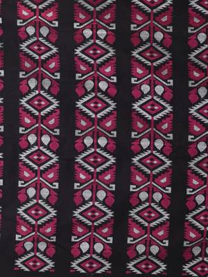 Elegant black cotton saree with geometric floral borders 4