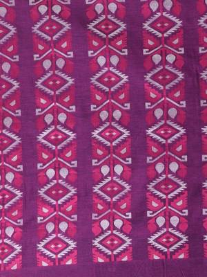 Elegant purple cotton saree with geometric floral borders 4