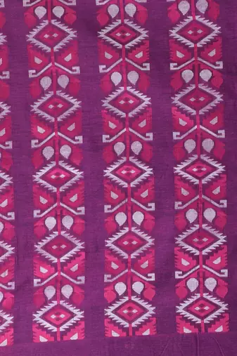 Elegant purple cotton saree with geometric floral borders