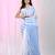 Elegant white and sky blue striped cotton handspun saree with pom pom border