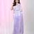 Elegant white and violet striped cotton handspun saree with pom pom border