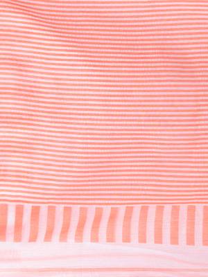 Elegant white and orange striped cotton handspun saree with pom pom border 4