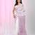 Elegant white and purple striped cotton handspun saree with pom pom border