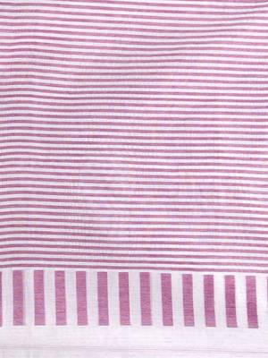 Elegant white and purple striped cotton handspun saree with pom pom border 4
