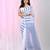 Elegant white and blue striped cotton handspun saree with pom pom border