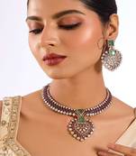 Gold plated pink stone necklace set