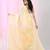 Elegant white and yellow striped cotton handspun saree with pom pom border