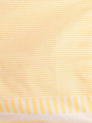 Elegant white and yellow striped cotton handspun saree with pom pom border 4