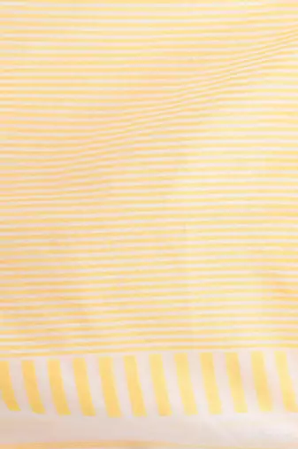 Elegant white and yellow striped cotton handspun saree with pom pom border