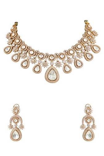 Gold plated silver stone choker necklace set