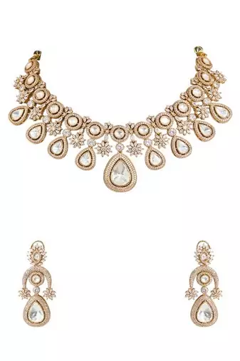 Gold plated silver stone choker necklace set