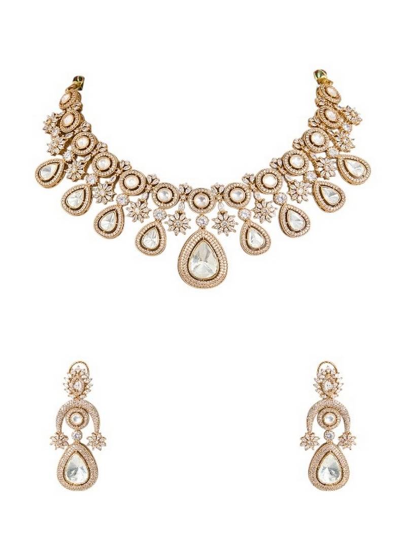 Gold plated silver stone choker necklace set