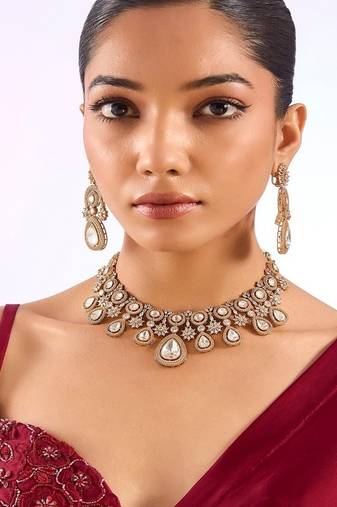 Gold plated silver stone choker necklace set