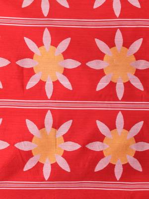 Red handspun cotton saree with floral woven design 4