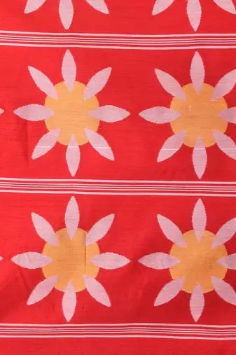Red handspun cotton saree with floral woven design
