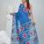 Blue handspun cotton saree with floral woven design