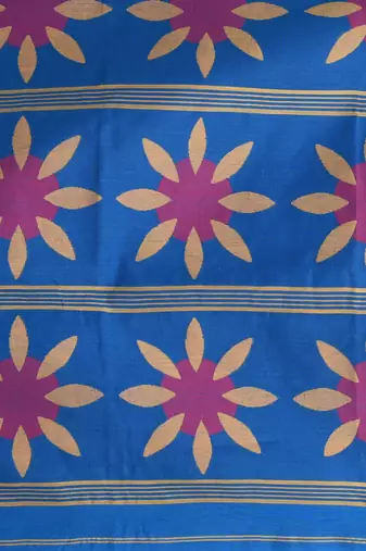 Blue handspun cotton saree with floral woven design