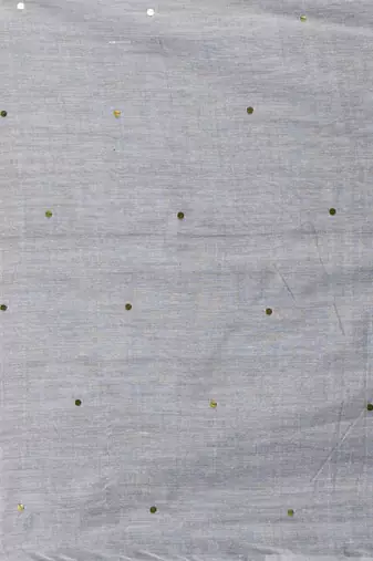 Elegant grey cotton saree with sequin embellishments and pom pom
