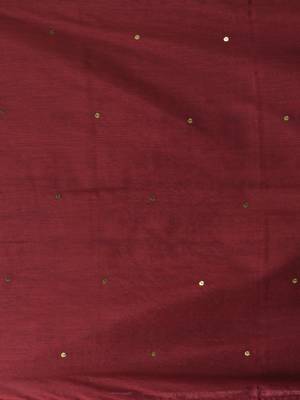 Elegant maroon cotton saree with sequin embellishments and pom pom 4