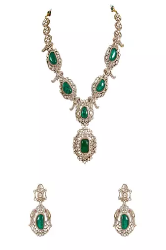 Gold plated green stone necklace set