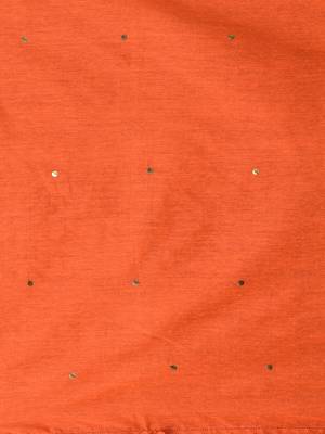 Elegant orange cotton saree with sequin embellishments and pom pom 4