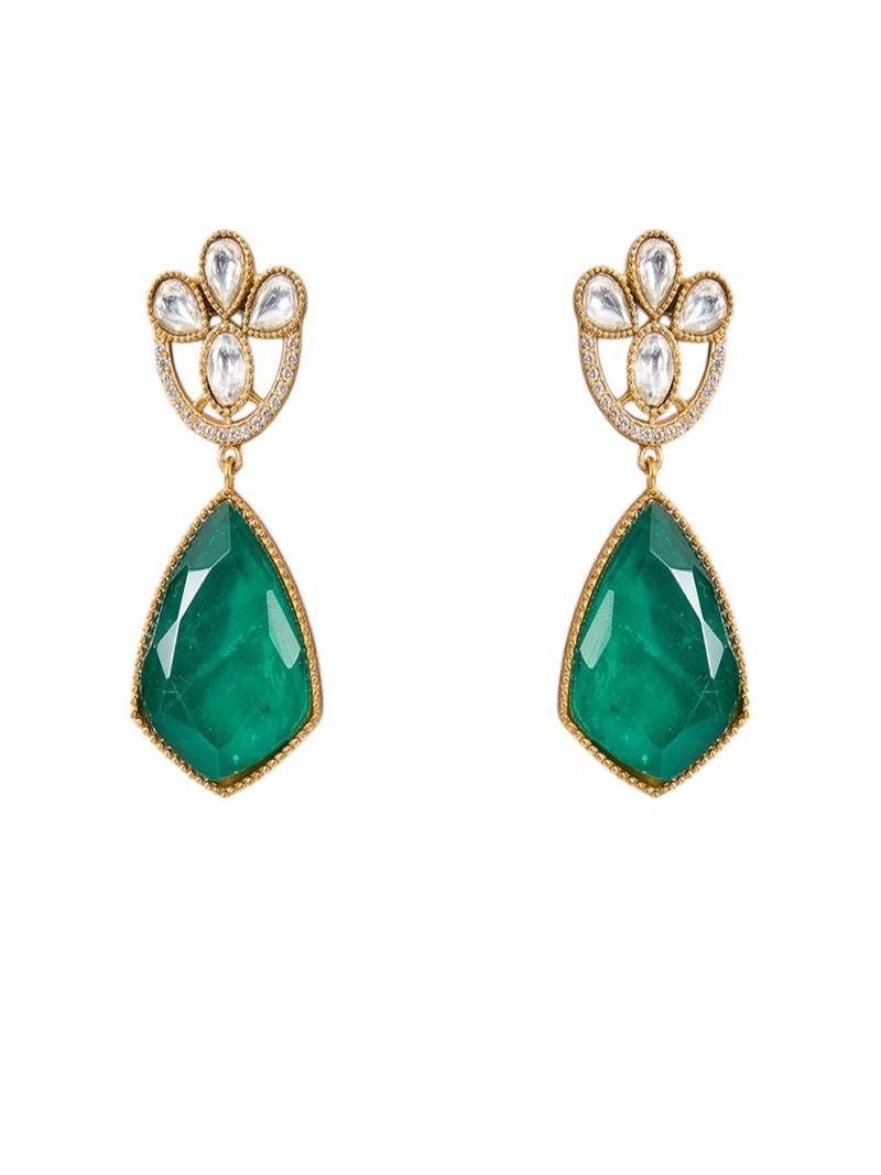 Gold plated green stone necklace set