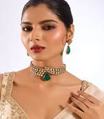 Gold plated green stone necklace set