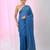 Elegant sapphire blue cotton saree with sequin embellishments and pom pom