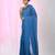 Elegant sapphire blue cotton saree with sequin embellishments and pom pom