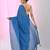 Elegant sapphire blue cotton saree with sequin embellishments and pom pom