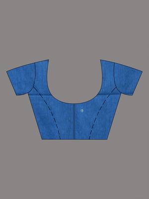 Elegant sapphire blue cotton saree with sequin embellishments and pom pom 5