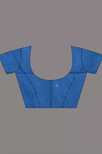 Elegant sapphire blue cotton saree with sequin embellishments and pom pom