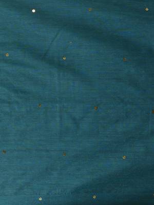 Elegant teal cotton saree with sequin embellishments and pom pom 4