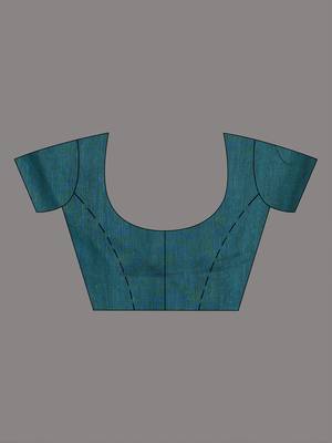 Elegant teal cotton saree with sequin embellishments and pom pom 5