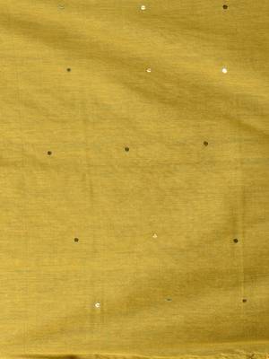 Elegant corn yellow cotton saree with sequin embellishments and pom pom 4