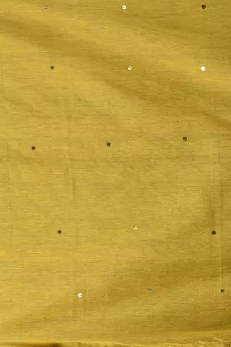 Elegant corn yellow cotton saree with sequin embellishments and pom pom