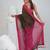 Elegant brown and pink cotton saree with pom pom and sequins