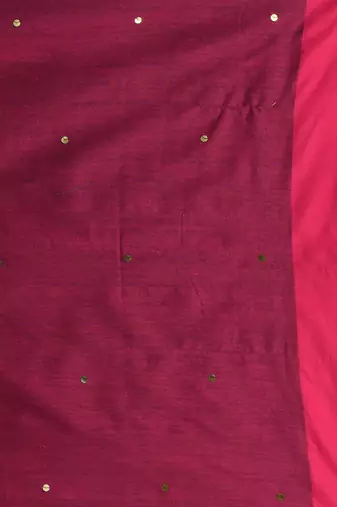 Elegant brown and pink cotton saree with pom pom and sequins