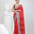 Elegant red mulmul cotton saree with black & white woven border