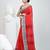 Elegant red mulmul cotton saree with black & white woven border