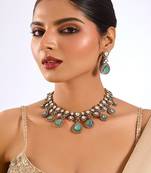 Gold plated green stone necklace set