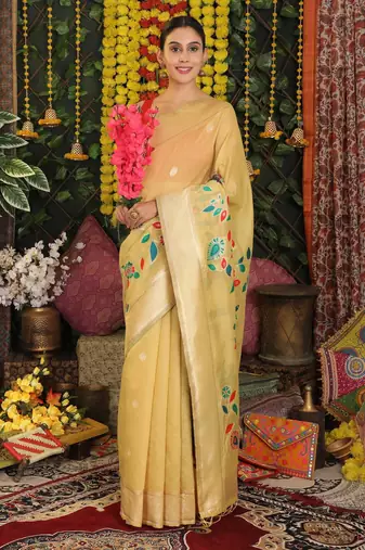 YELLOW LINEN COTTON FANCY SAREE