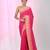 Elegant pink cotton saree with geometric border and pom pom