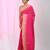 Elegant pink cotton saree with geometric border and pom pom